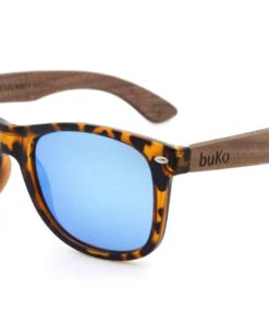 Drift wooden sunglasses with blue lenses
