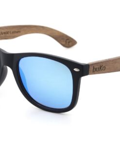 Runaway wooden sunglasses with blue lenses