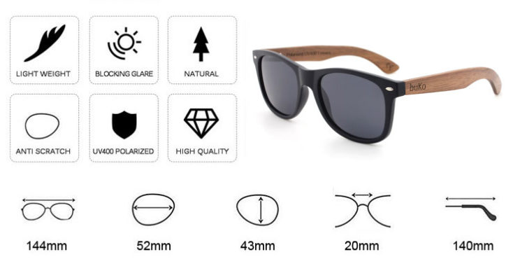 Dimensions of Runaway wood sunglasses