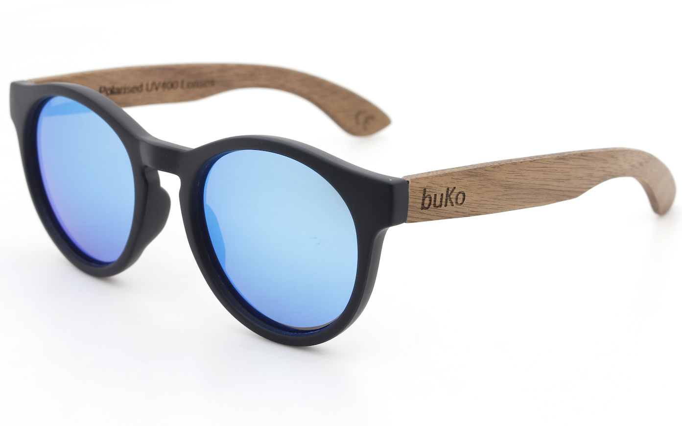 Rendezvous wooden sunglasses with blue lenses