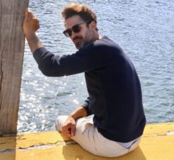 Male model wearing Bondi wooden sunglasses by Buko
