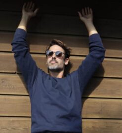 model wearing Bondi wooden sunglasses by Buko
