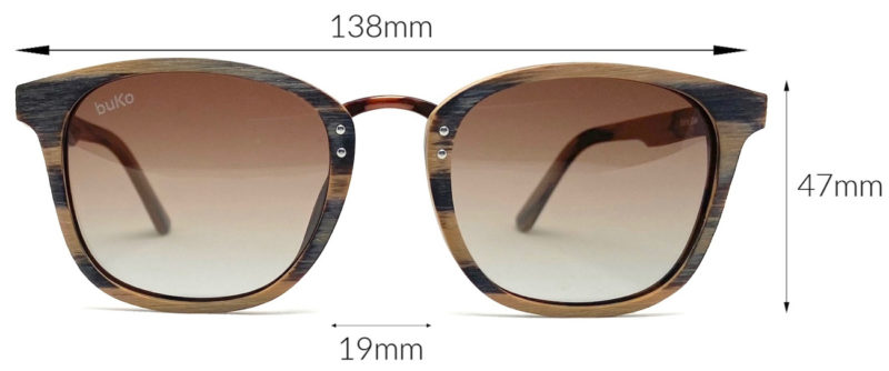 Dimensions of Bondi Oak wooden sunglasses