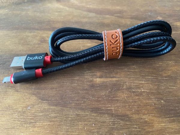 Black leather lightning charger cord