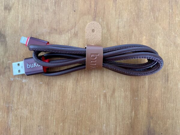 Brown leather iPhone charging cord