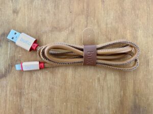 Tan leather iPhone charging cord