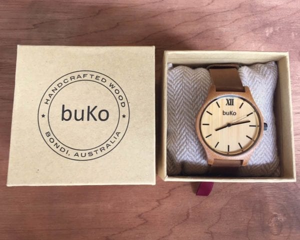 buKo bamboo watch with leather band