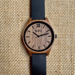 Walnut Wood Watch - Black Leather