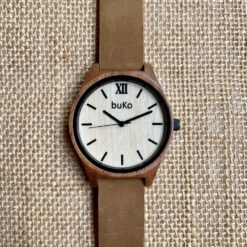 Walnut & Maple Wood Watch - Brown Leather