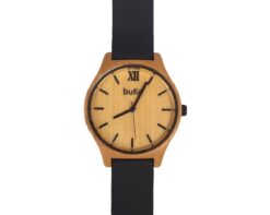 Bamboo Watch with Black Leather Band