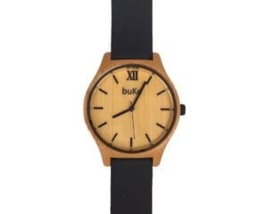 Bamboo Watch with Black Leather Band