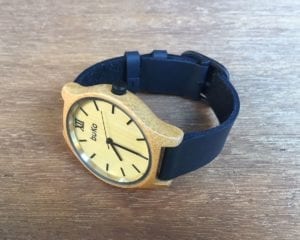 Bamboo Watch with Black Leather band
