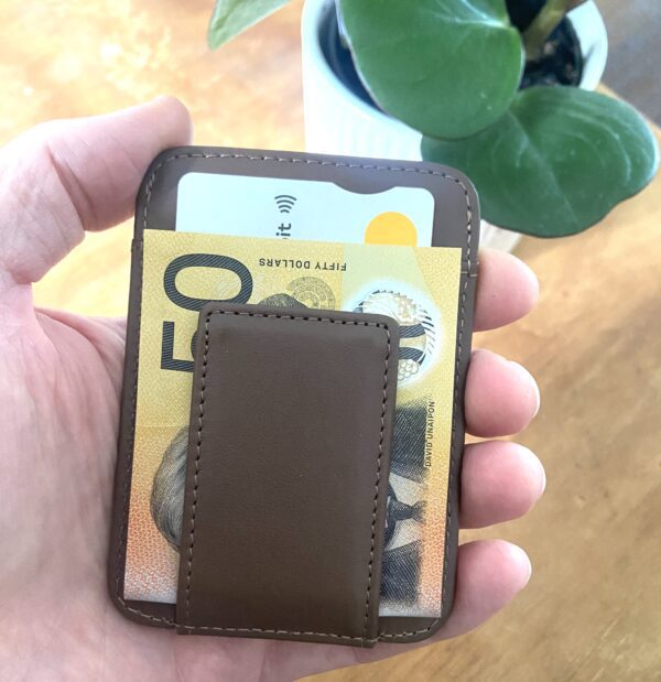 Leather minimalist wallet with money clip