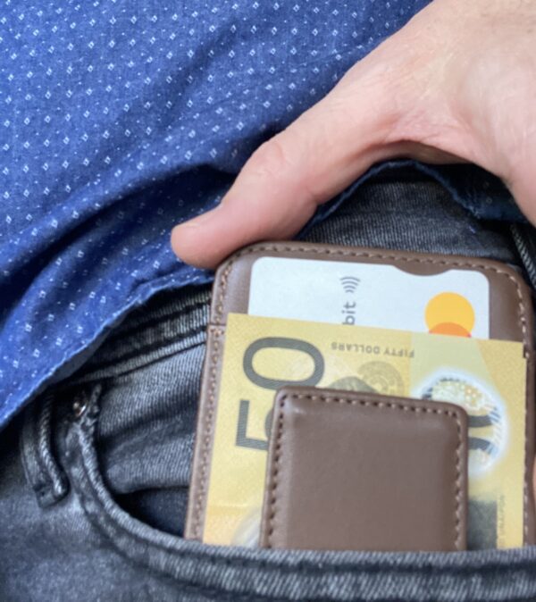 Minimalist wallet in jeans pocket