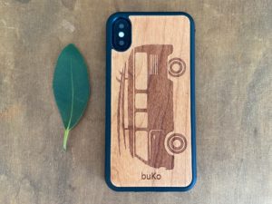 Wooden iPhone X/XS Case with Kombi Van Engraving