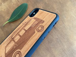Wooden iPhone X/XS Case with Kombi Van Engraving II