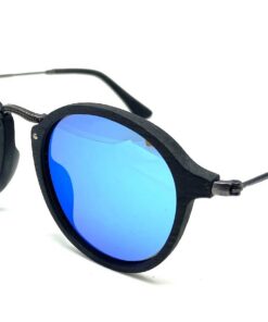 Tama Black wooden sunglasses with blue lenses