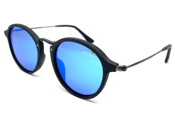 Tama Black wooden sunglasses with blue lenses