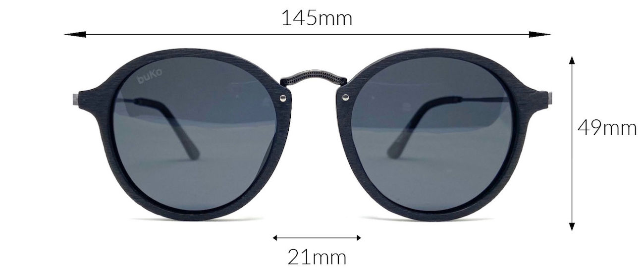 Tama Black wooden sunglasses dimensions