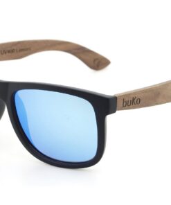 Rogue wooden sunglasses with blue lenses