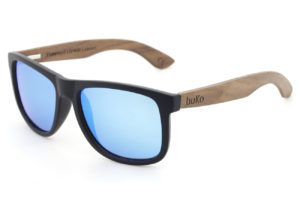 Rogue wooden sunglasses with blue lenses