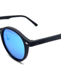 Avalon black wooden sunglasses with blue lenses