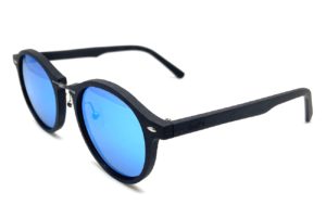 Avalon black wooden sunglasses with blue lenses