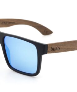 Hall wooden sunglasses with blue lenses