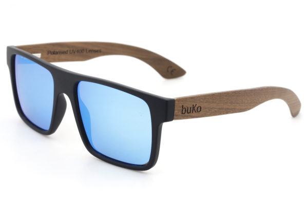 Hall wooden sunglasses with blue lenses