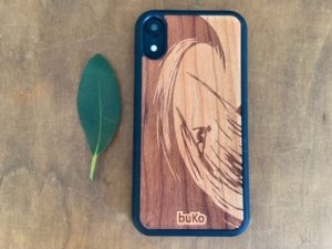 Wooden iPhone XR Case with Surfer Engraving