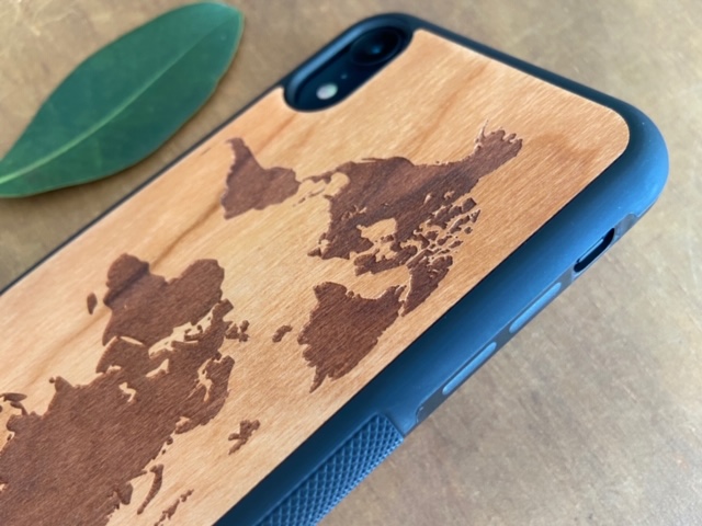 Wooden iPhone XR Case with World Map Engraving
