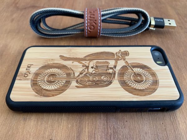 Wooden iPhone 5, 5s, SE Case with Motorbike Engraving