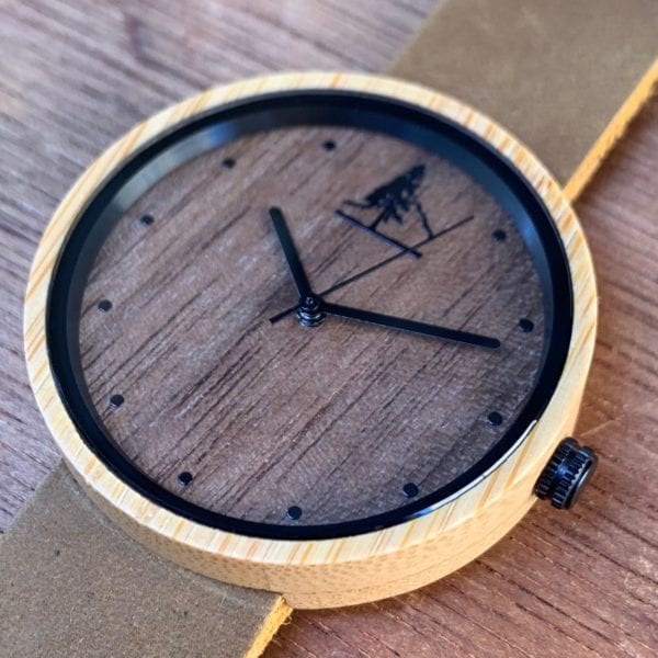 Bamboo & Walnut Wood Watch with Leather Band