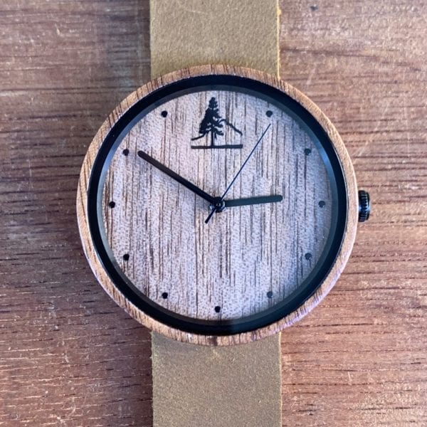 Walnut Wood Watch with Leather Band - 38mm