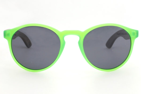 Kids fluro green wooden sunglasses front