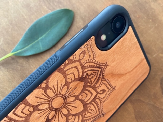 Wooden iPhone XR Case with Mandala Engraving