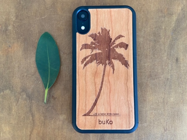 Wooden iPhone XR Case with Palm Tree Engraving