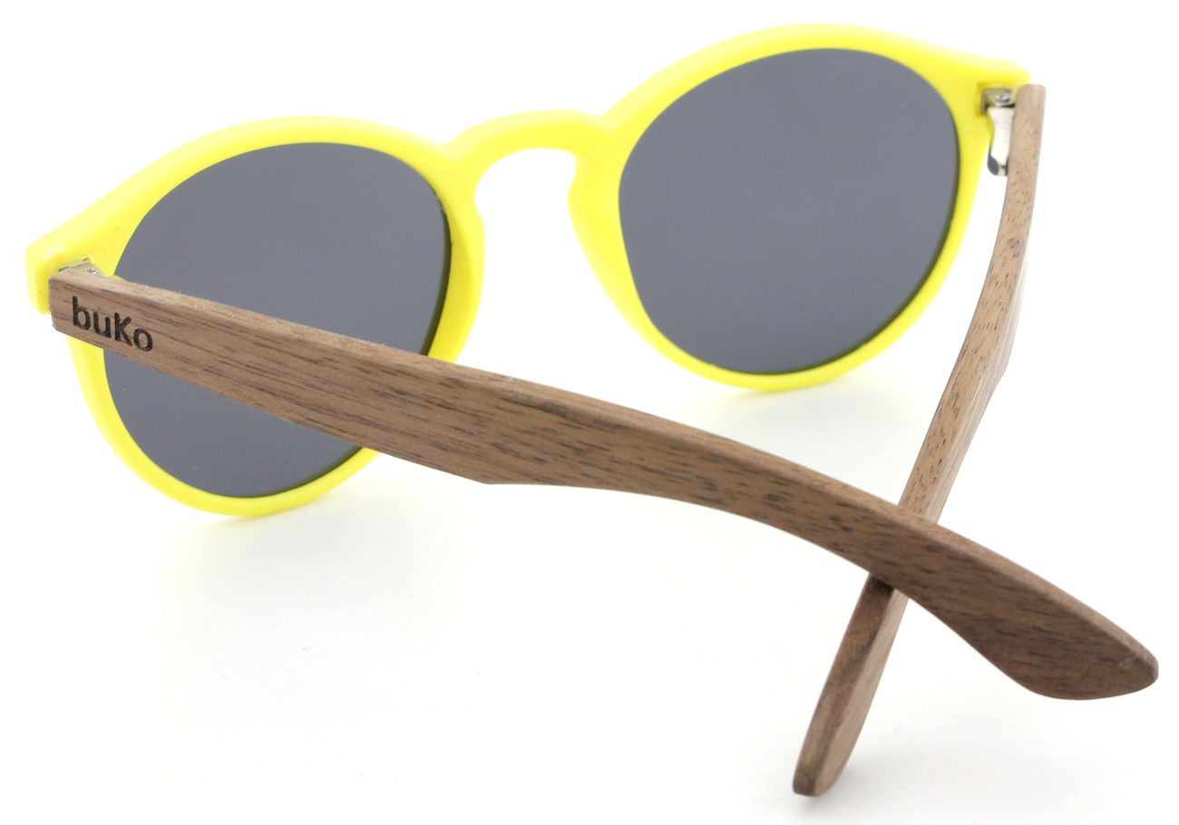 Fluro Yellow Kids Wooden Polarised Sunglasses back