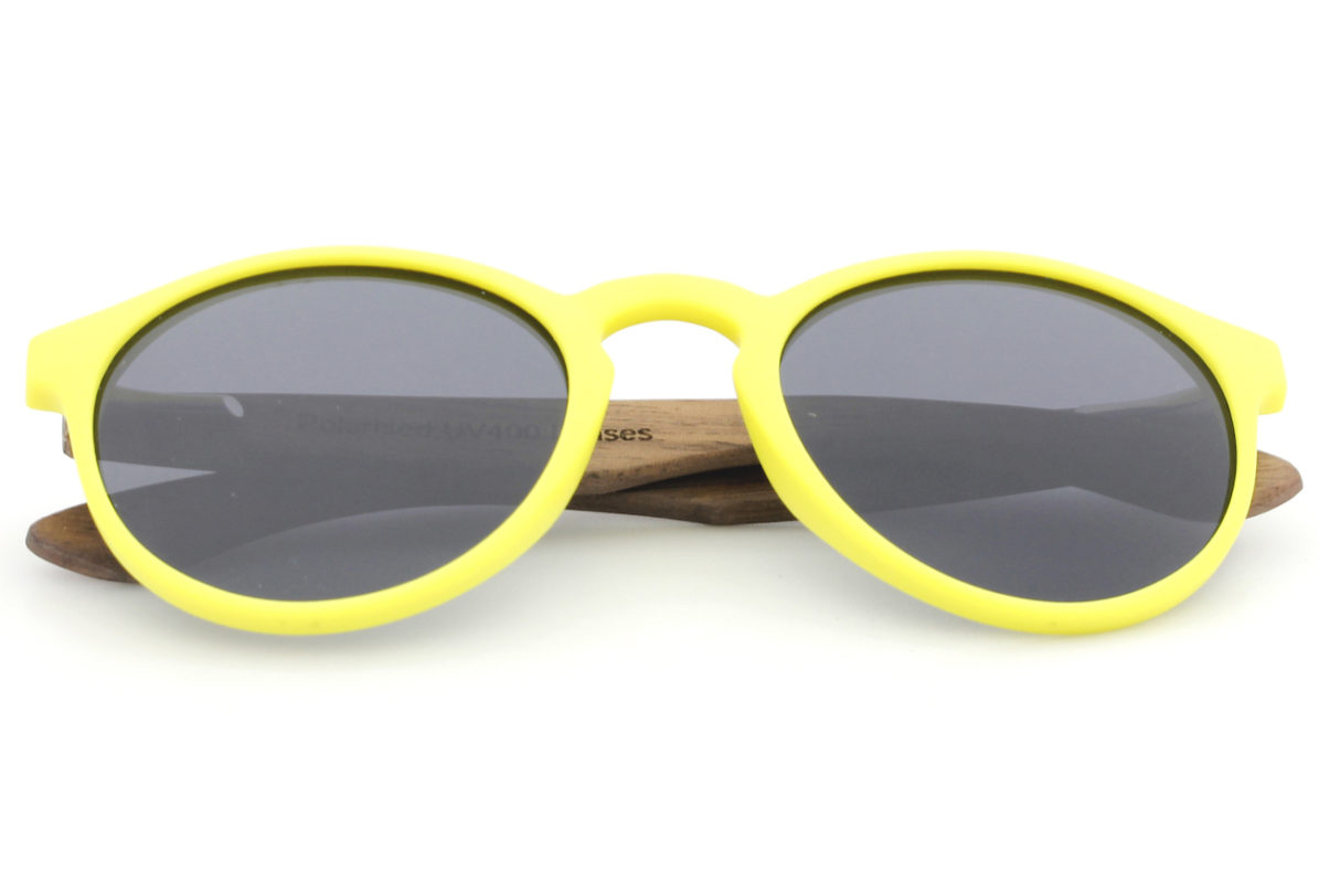 Fluro Yellow Kids Wooden Polarised Sunglasses - buKo