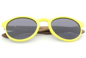 Fluro Yellow Kids Wooden Polarised Sunglasses folded