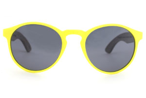 Fluro Yellow Kids Wooden Polarised Sunglasses front