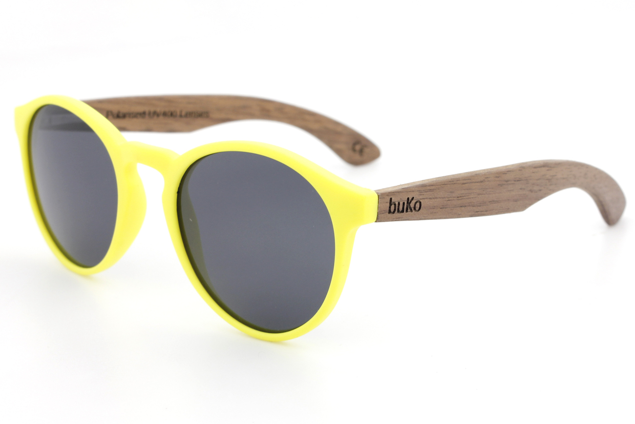 Fluro Yellow Kids Wooden Polarised Sunglasses