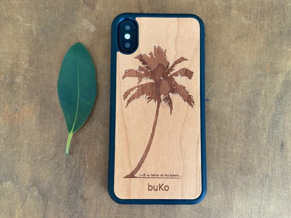 Wooden iPhone XS Max Case with Palm Tree Engraving