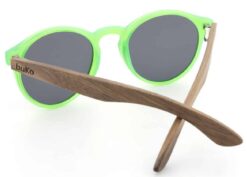 Kids fluro green wooden sunglasses back