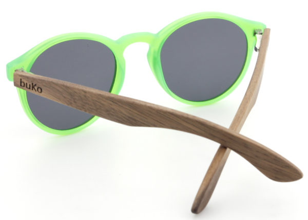 Kids fluro green wooden sunglasses back