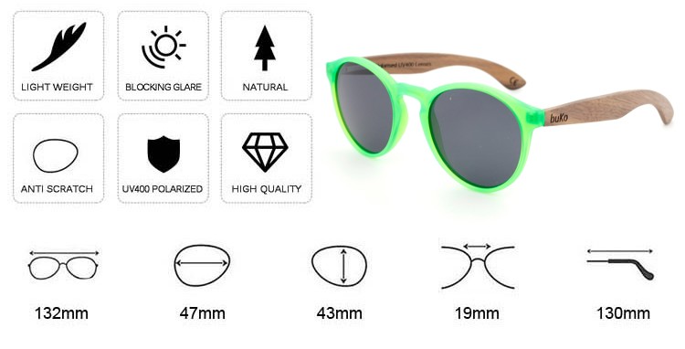 Dimensions of kids green wooden sunglasses