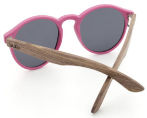 Kids pink wooden sunglasses back