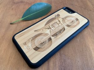 Wooden iPhone 8 and iPhone 8 PLUS Case with Motorbike Engraving