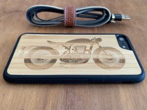 Wooden iPhone 8 and iPhone 8 PLUS Case with Motorbike Engraving