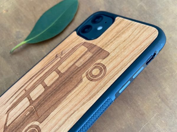 Wooden iPhone 11, 11 Pro, & 11 Pro Max Case with Kombi Van Engraving II